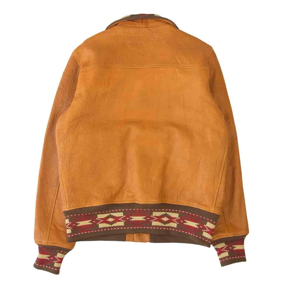 WAREHOUSE ウエアハウス A-1 TYPE LANB LEATHER JACKET ラム レザー ジャケット ジャガード リブ  ライトブラウン系 40【極上美品】【中古】