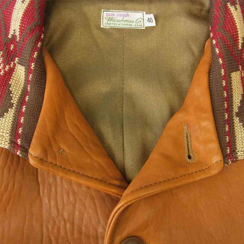 WAREHOUSE ウエアハウス A-1 TYPE LANB LEATHER JACKET ラム レザー ジャケット ジャガード リブ  ライトブラウン系 40【極上美品】【中古】