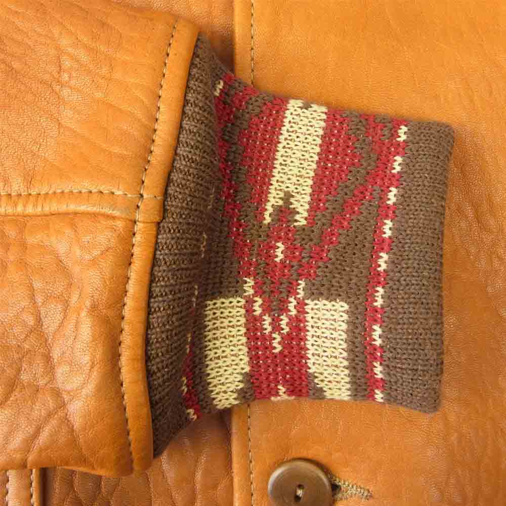 WAREHOUSE ウエアハウス A-1 TYPE LANB LEATHER JACKET ラム レザー ジャケット ジャガード リブ  ライトブラウン系 40【極上美品】【中古】