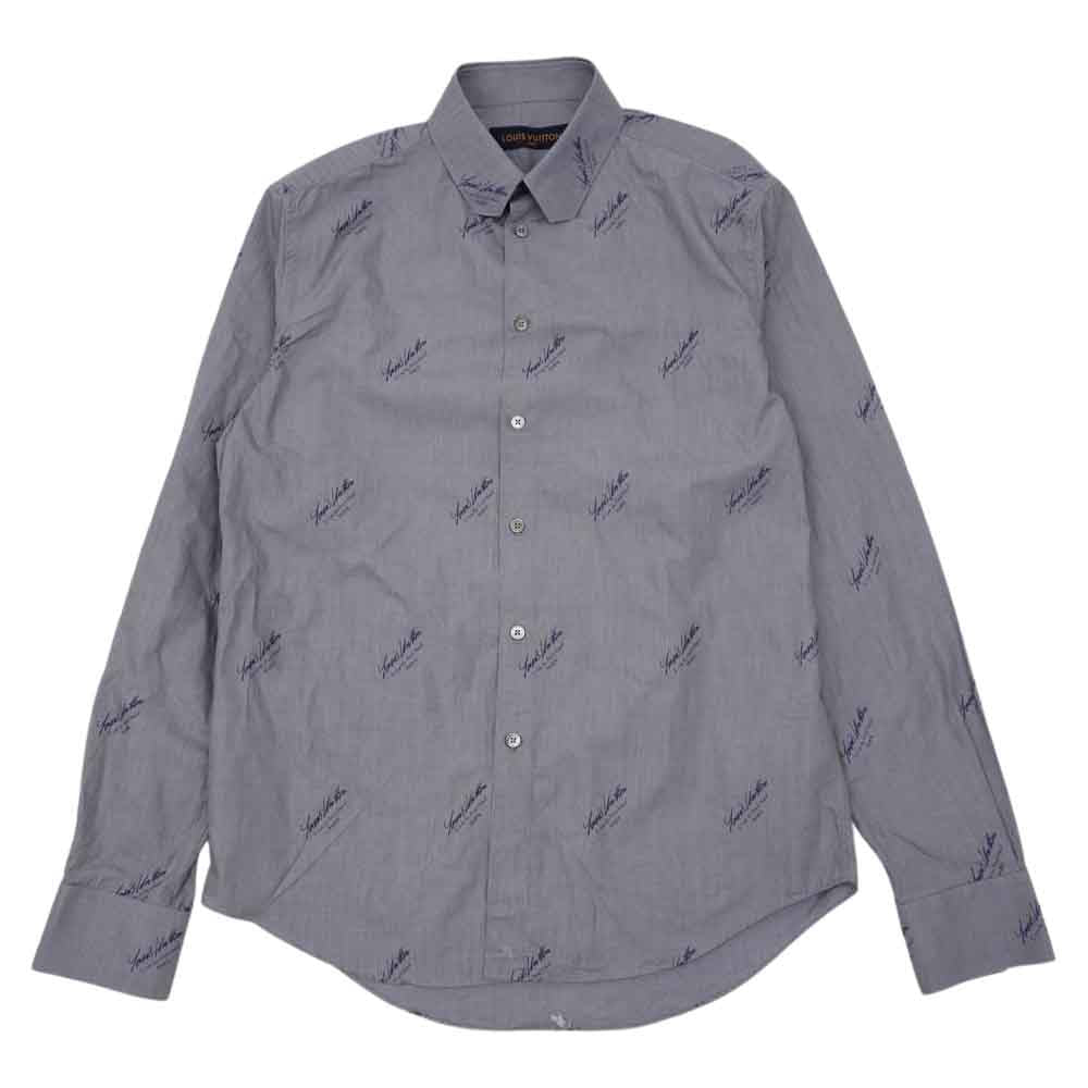 LOUIS VUITTON ルイ・ヴィトン 1A7Y1Z 国内正規品 ロゴプリント DNA 総柄 シャツ ブルーグレー系 M【美品】【中古】