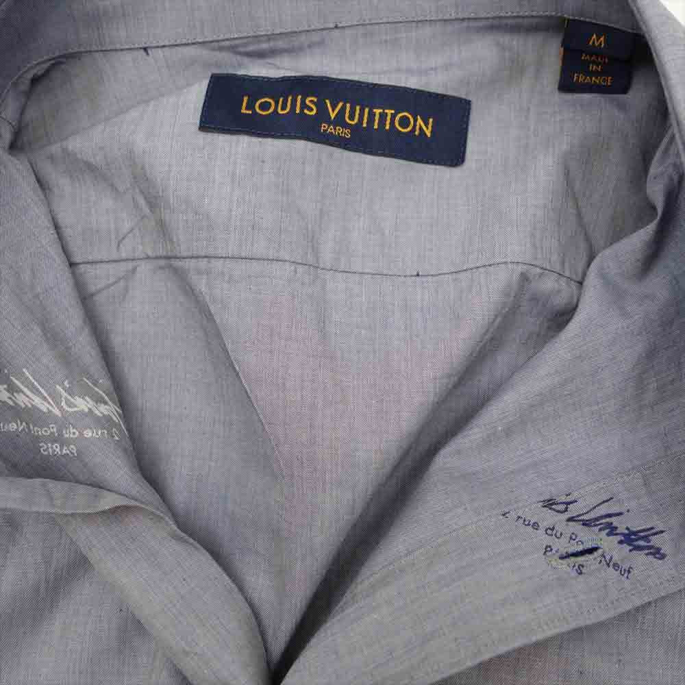 LOUIS VUITTON ルイ・ヴィトン 1A7Y1Z 国内正規品 ロゴプリント DNA 総柄 シャツ ブルーグレー系 M【美品】【中古】