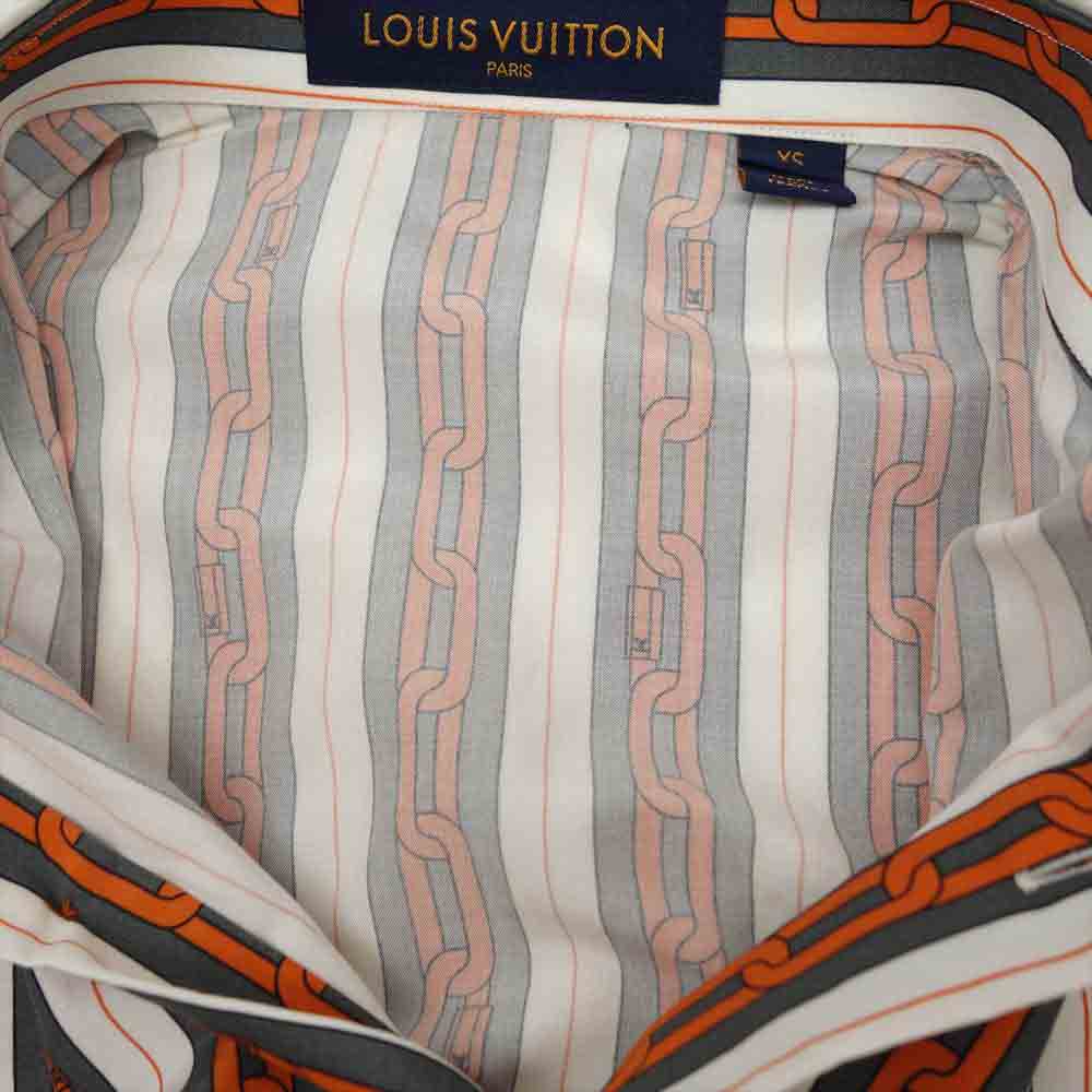 LOUIS VUITTON ルイ・ヴィトン 1A50XL 国内正規品 チェーン ストライプ シャツ オレンジ系 XS【美品】【中古】