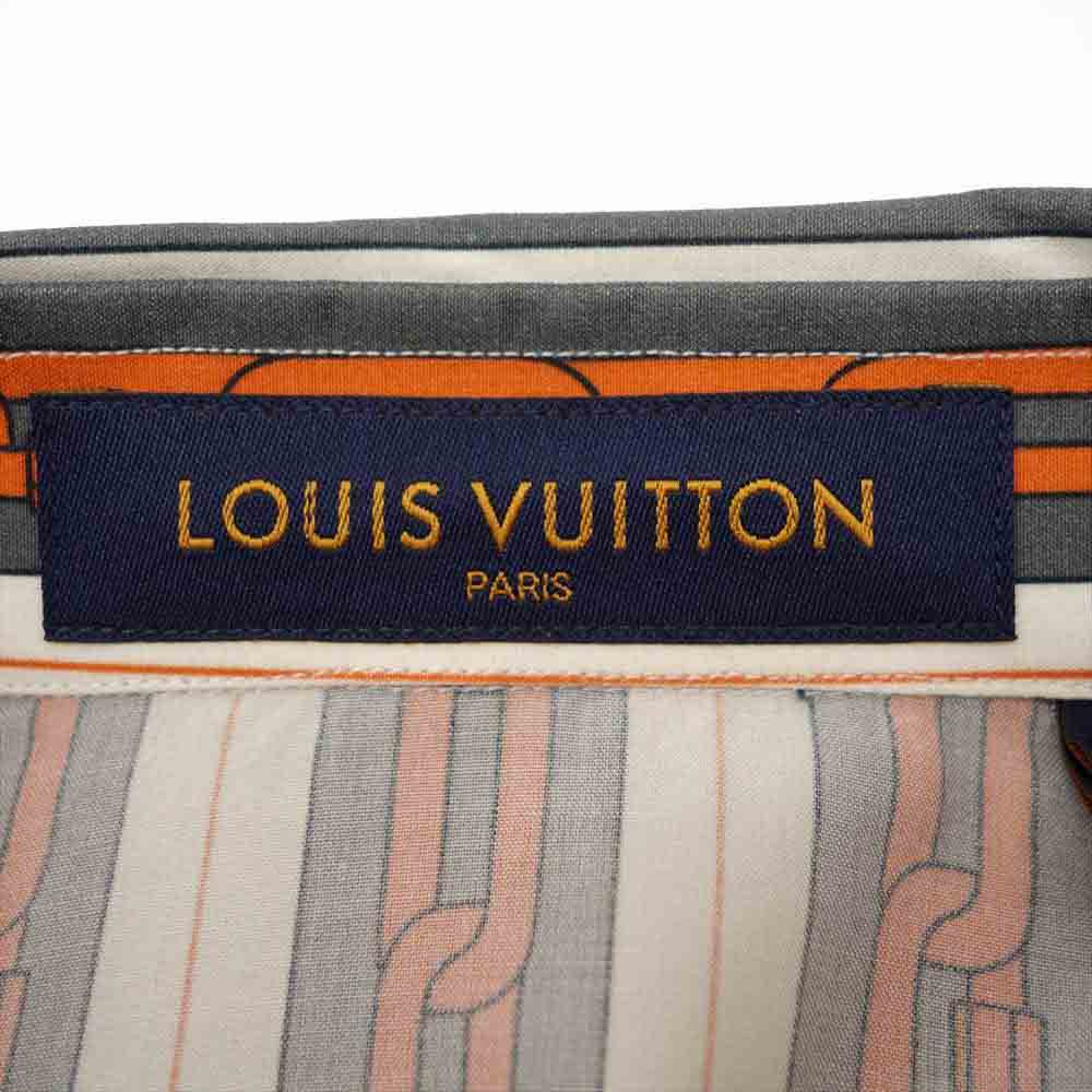 LOUIS VUITTON ルイ・ヴィトン 1A50XL 国内正規品 チェーン ストライプ シャツ オレンジ系 XS【美品】【中古】