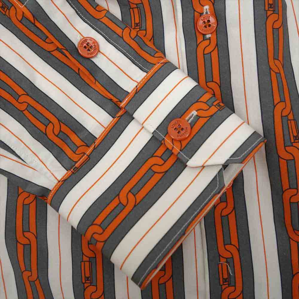 LOUIS VUITTON ルイ・ヴィトン 1A50XL 国内正規品 チェーン ストライプ シャツ オレンジ系 XS【美品】【中古】