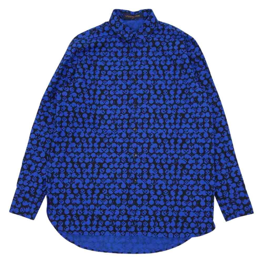 LOUIS VUITTON ルイ・ヴィトン 1A5DA8 国内正規品 モノグラム ドット 水玉 シャツ ブルー系 XS【美品】【中古】