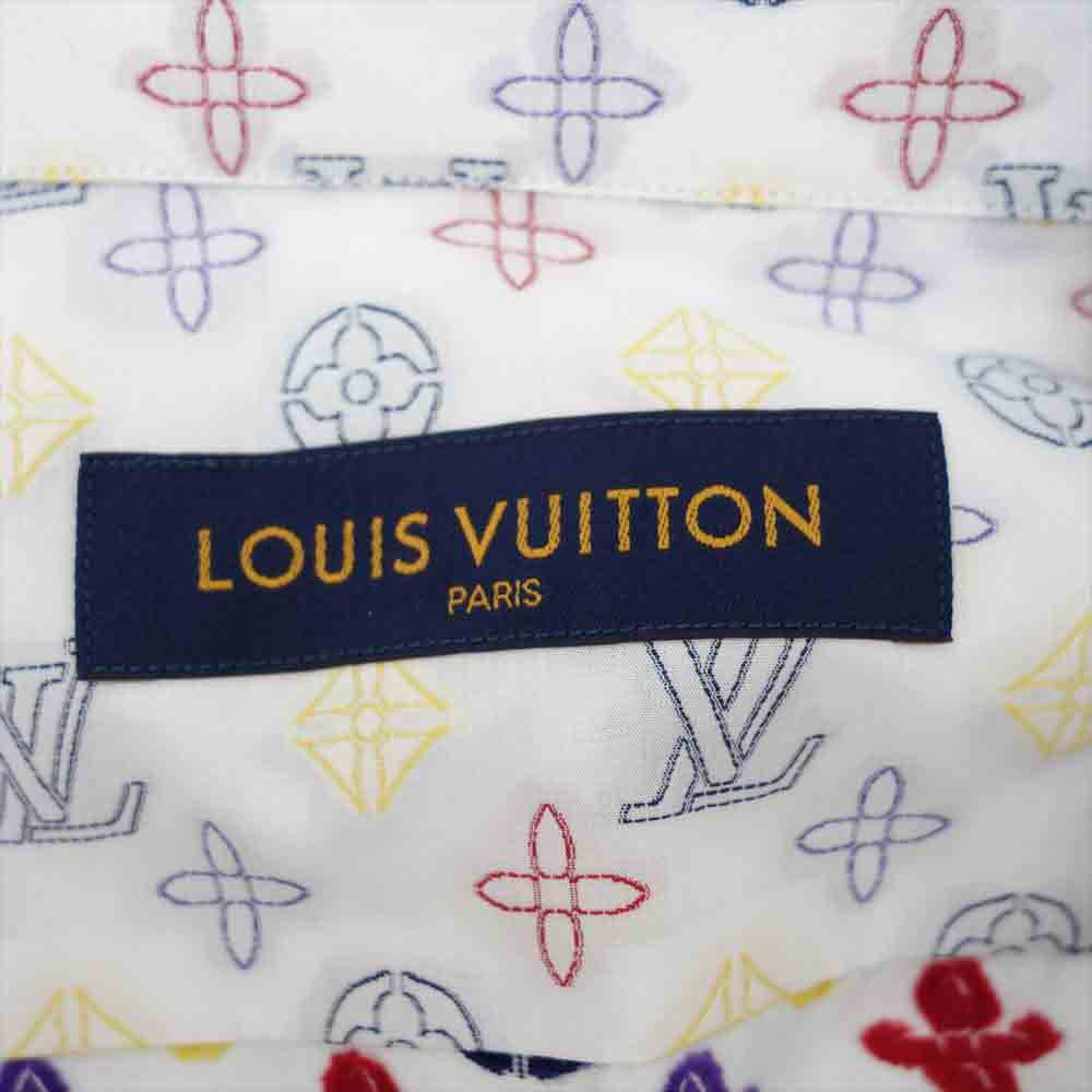 LOUIS VUITTON ルイ・ヴィトン 国内正規品 モノグラム シグネチャー 刺繍 総柄 シャツ ホワイト系 M【美品】【中古】
