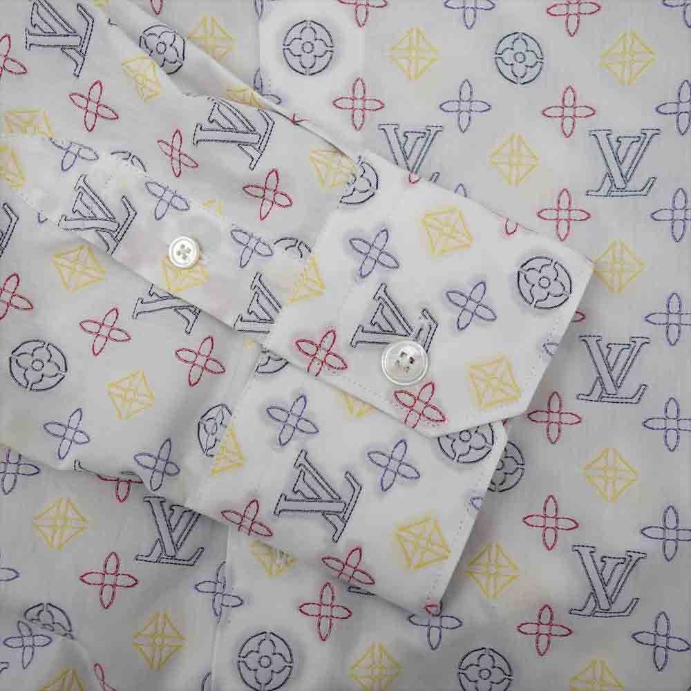 LOUIS VUITTON ルイ・ヴィトン 国内正規品 モノグラム シグネチャー 刺繍 総柄 シャツ ホワイト系 M【美品】【中古】