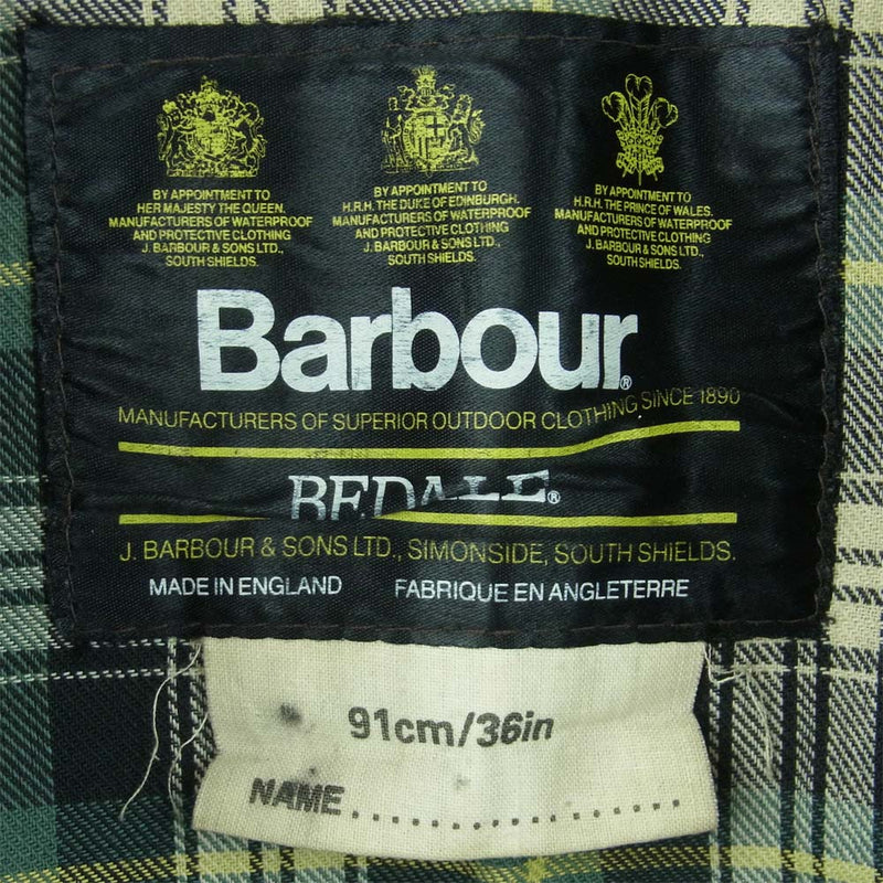 Barbour バブアー 88年製 3ワラント BEDALE ビデイル オイルド ジャケット イングランド製 カーキ系 36【中古】