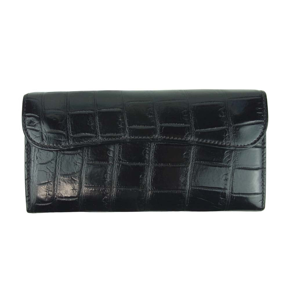 WILDSWANS ワイルドスワンズ WAVE ウェーブ クロコ レザー ウォレット 長財布 日本製 ブラック系【中古】