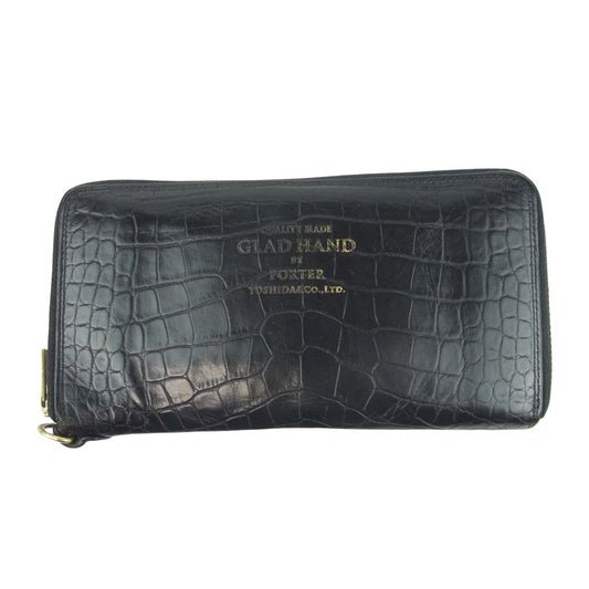 GLADHAND & Co. グラッドハンド PORTER ポーター GH-BELONGINGS ZIP WALLET 型押し ラウンドジップ ウォレット 長財布 ブラック系【中古】