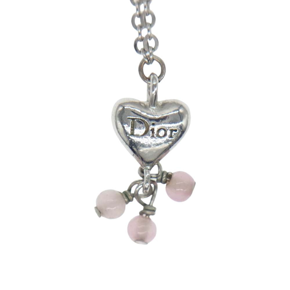 Dior ディオール ロゴ ハート チャーム ネックレス シルバー系【中古】