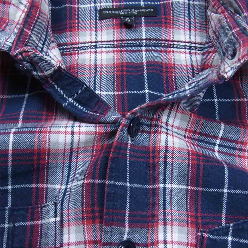 Engineered Garments エンジニアードガーメンツ 16AW Work Shirt - Navy / White / Red Plaid Flannel 山ポケット チェック フランネル シャツ ネイビー系 S【中古】