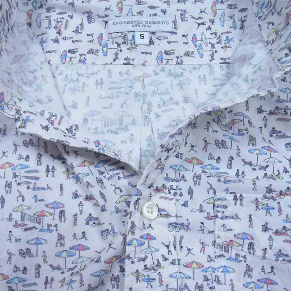 Engineered Garments エンジニアードガーメンツ 19th BD Shirt - Beach Print ビーチ柄 ボタンダウン コットン シャツ ホワイト系 S【中古】