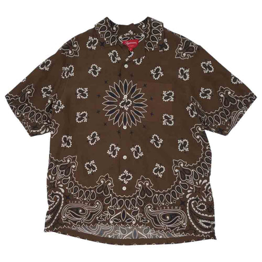 Supreme シュプリーム 21SS Bandana Silk S/S Shirt バンダナ シルク 半袖 シャツ ブラウン系 S【美品】【中古】