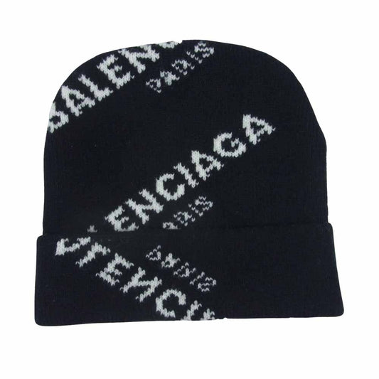 BALENCIAGA バレンシアガ 国内正規品 487029 T1399 17AW Jacquard Logo Beanie ジャガード ロゴ ビーニー 帽子 ブラック系【美品】【中古】