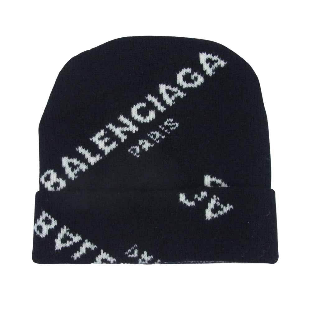 BALENCIAGA バレンシアガ 国内正規品 487029 T1399 17AW Jacquard Logo Beanie ジャガード ロゴ ビーニー 帽子 ブラック系【美品】【中古】