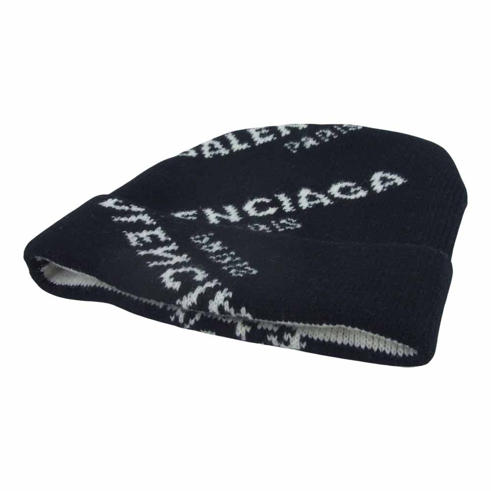 BALENCIAGA バレンシアガ 国内正規品 487029 T1399 17AW Jacquard Logo Beanie ジャガード ロゴ ビーニー 帽子 ブラック系【美品】【中古】