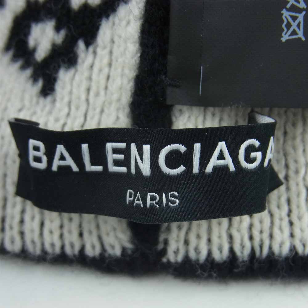 BALENCIAGA バレンシアガ 国内正規品 487029 T1399 17AW Jacquard Logo Beanie ジャガード ロゴ ビーニー 帽子 ブラック系【美品】【中古】