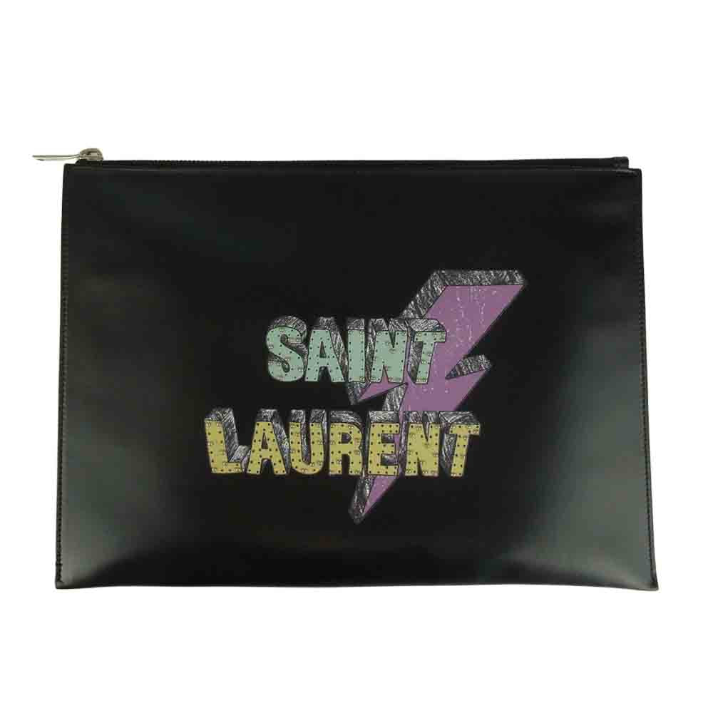 SAINT LAURENT サンローラン 07199 397295 BXRE6 YSL I-PAD RIDER スタッズ ロゴ レザー クラッチ バッグ ブラック系【中古】
