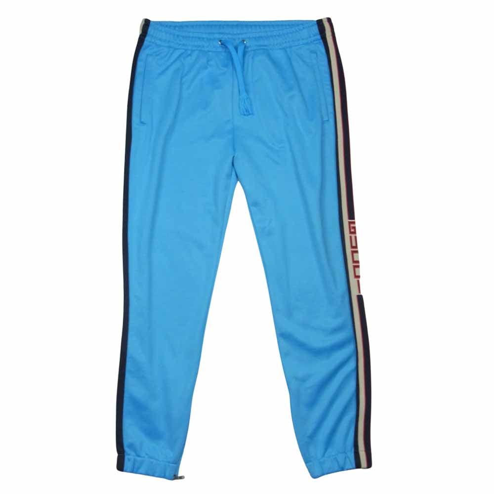 GUCCI グッチ 18SS 496911 X9L08 サイドライン テクニカルジャージー ジョギング トラック パンツ 裾ジップ ライトブルー系 XL【中古】