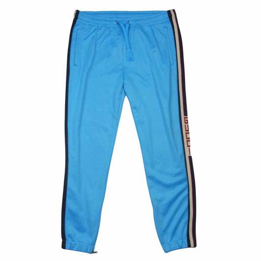 GUCCI グッチ 18SS 496911 X9L08 サイドライン テクニカルジャージー ジョギング トラック パンツ 裾ジップ ライトブルー系 XL【中古】