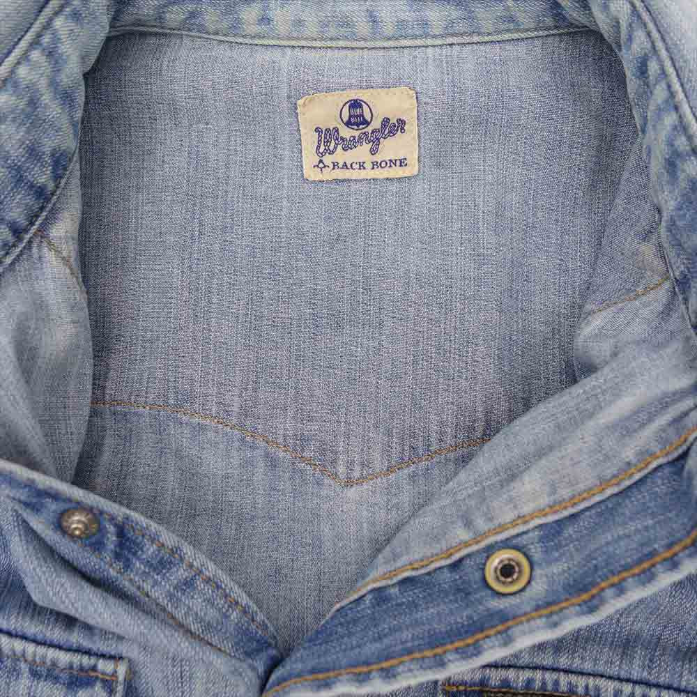 BACKBONE バックボーン S9113 Wrangler ラングラー 五分袖 デニム ウエスタン シャツ ライトブルー系【中古】