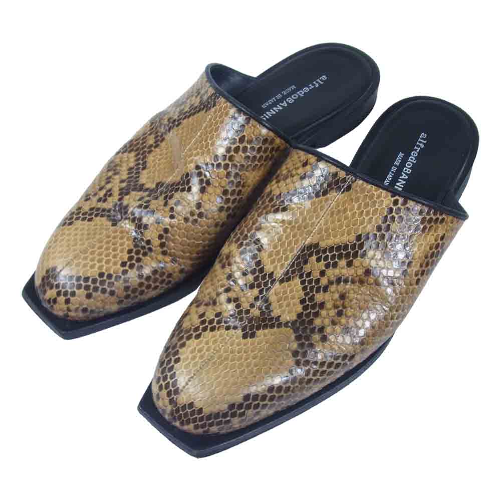alfredoBANNISTER アルフレッドバニスター スネーク レザー スクエア ミュール サンダル ライトブラウン系 40【中古】