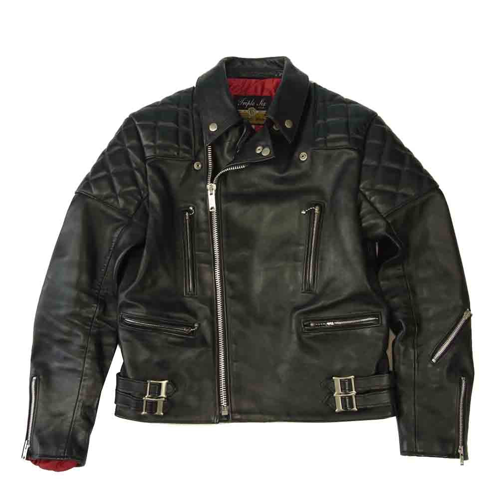 トリプルシックス 666 英国製 パデッド ダブルレザー ライダース ブラック系 38【中古】