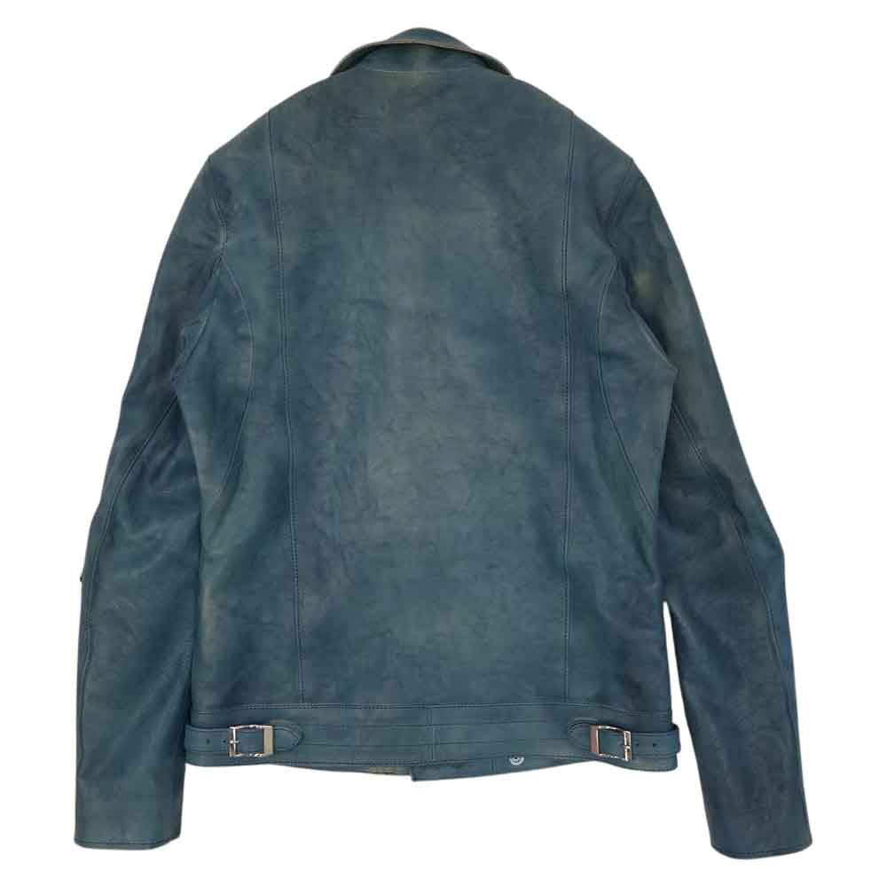 STRUM ストラム フルタンニン鞣し ジャパンカーフスキン Burning dyed 製品燃焼染め SPEEDER ダブルライダースジャケット ブルー系 S【極上美品】【中古】