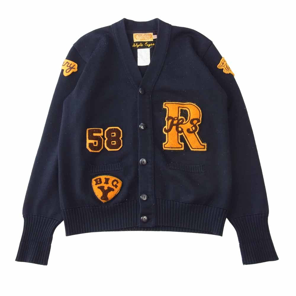 STYLE EYES スタイルアイズ 東洋 ニット ワッペン カーディガン ネイビー系 40【中古】