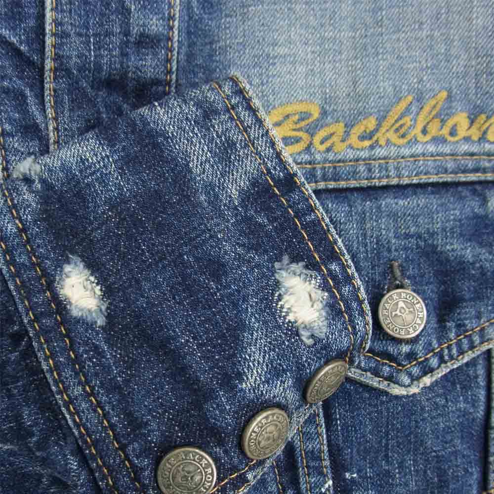 BACKBONE バックボーン BB09SS-DB01-B ロゴ刺繍 ダメージ加工 デニム ジャケット インディゴブルー系 S【中古】