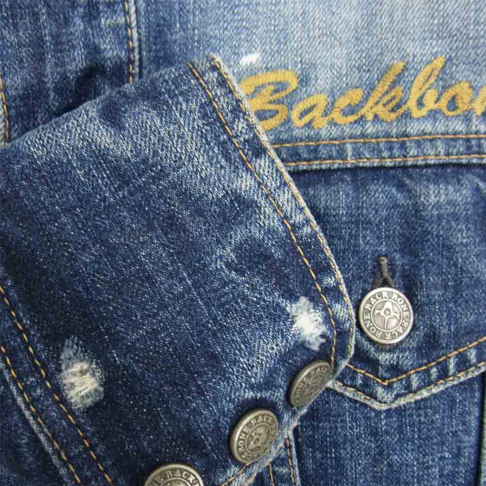 BACKBONE バックボーン BB09SS-DB01-B ロゴ刺繍 ダメージ加工 デニム ジャケット インディゴブルー系 S【中古】