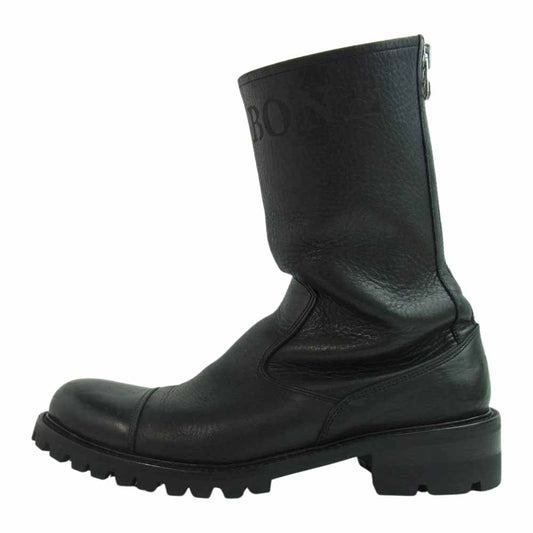 BACKBONE バックボーン 型押しロゴ ビブラムソール バックジップ ブーツ ブラック系 実寸約27.5㎝【中古】