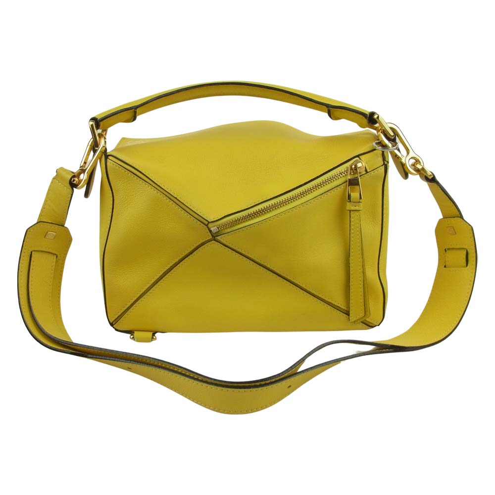 LOEWE ロエベ パズルバッグ スモール 2way ショルダー ハンド バッグ スペイン製 イエロー系【中古】