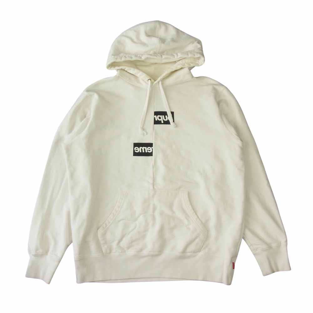 Supreme シュプリーム 18AW COMME DES GARCONS SHIRT Hooded Sweatshirt コムデギャルソン シャツ スプリットボックスロゴ パーカー ホワイト系 M【中古】