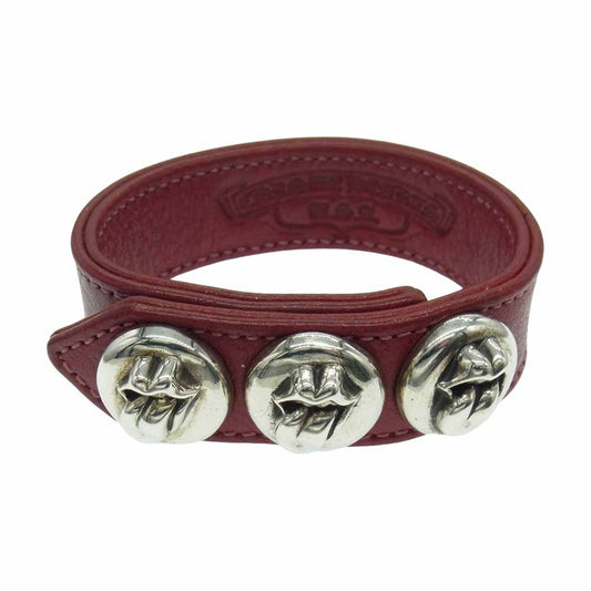 CHROME HEARTS クロムハーツ（原本無） 3BTN 2SNP リップ アンド タン 3ボタン2スナップ レザー ブレスレット レッド系【中古】