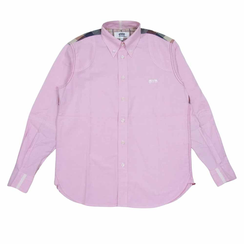 JUNYA WATANABE COMME des GARCONS ジュンヤワタナベコムデギャルソン eye WT-B904 刺繍ロゴ チェック切替 オックスフォード 長袖 シャツ ピンク系 S【中古】