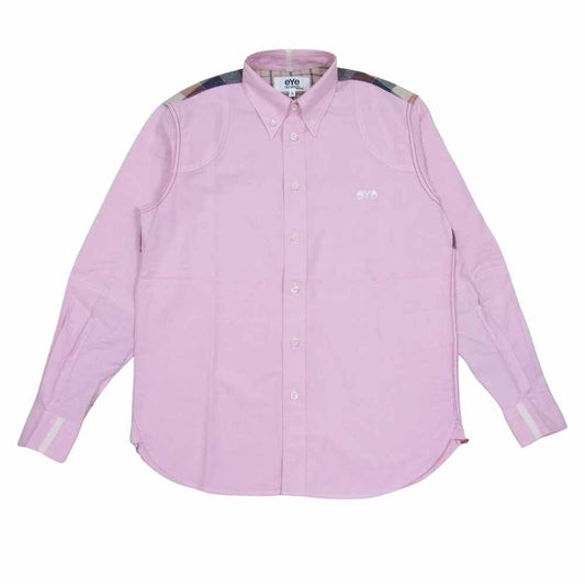JUNYA WATANABE COMME des GARCONS ジュンヤワタナベコムデギャルソン eye WT-B904 刺繍ロゴ チェック切替 オックスフォード 長袖 シャツ ピンク系 S【中古】
