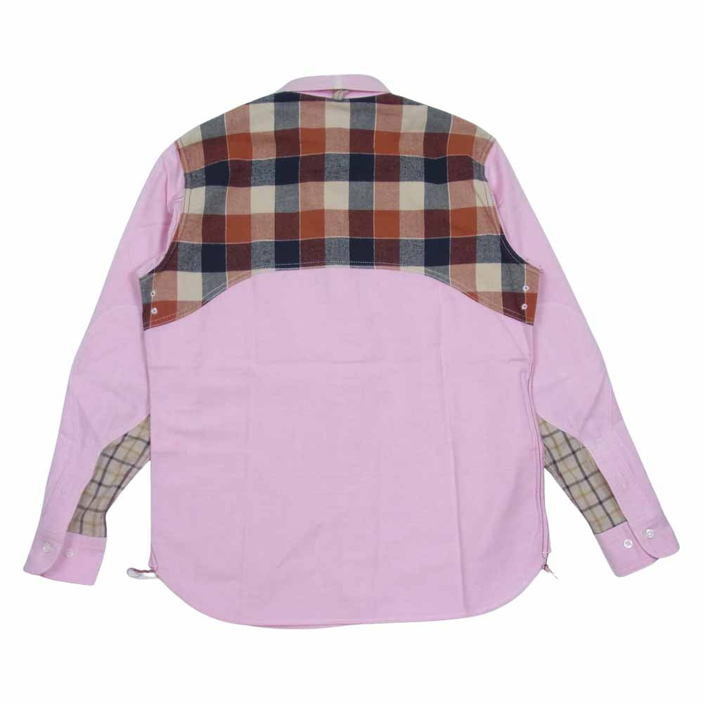 JUNYA WATANABE COMME des GARCONS ジュンヤワタナベコムデギャルソン eye WT-B904 刺繍ロゴ チェック切替 オックスフォード 長袖 シャツ ピンク系 S【中古】