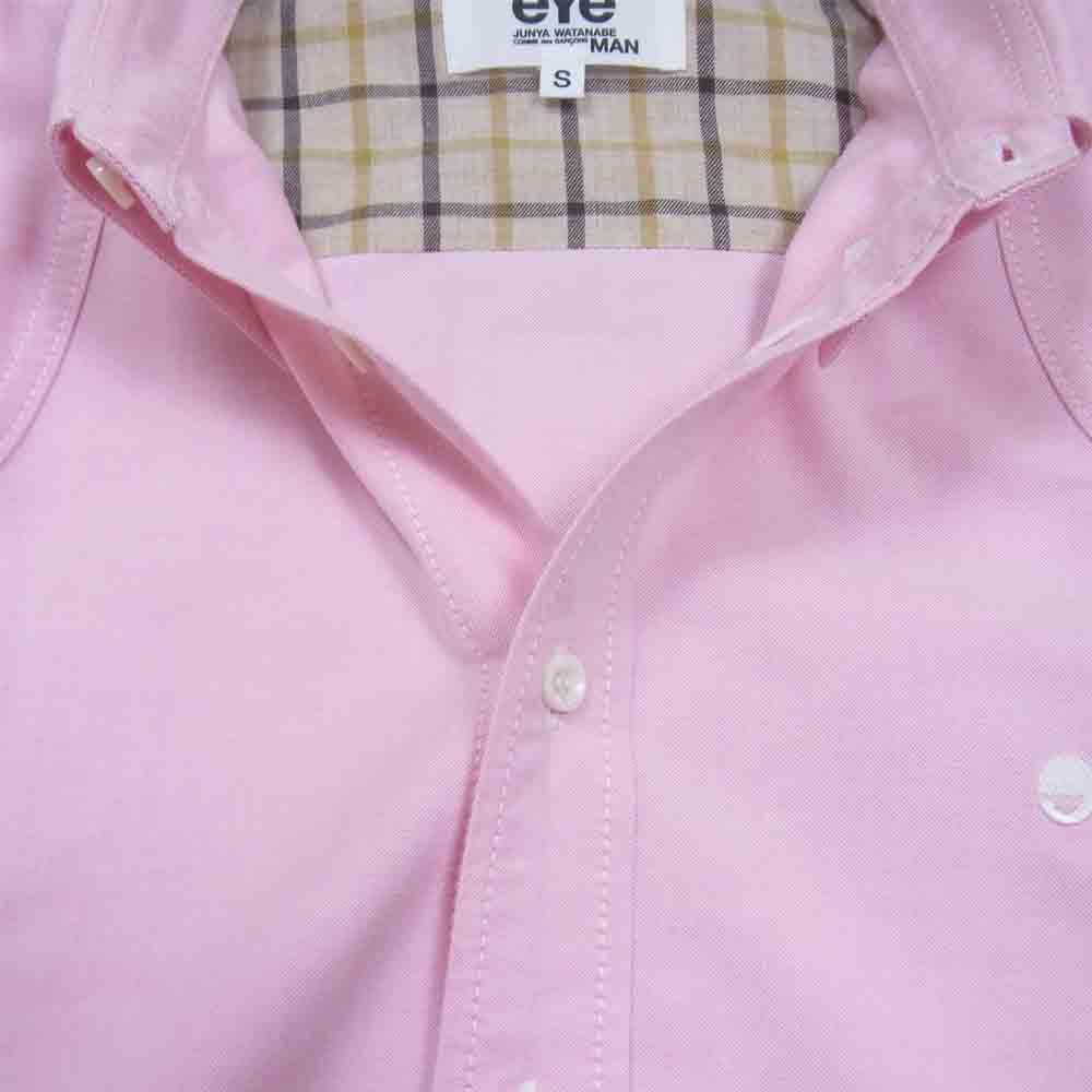 JUNYA WATANABE COMME des GARCONS ジュンヤワタナベコムデギャルソン eye WT-B904 刺繍ロゴ チェック切替 オックスフォード 長袖 シャツ ピンク系 S【中古】