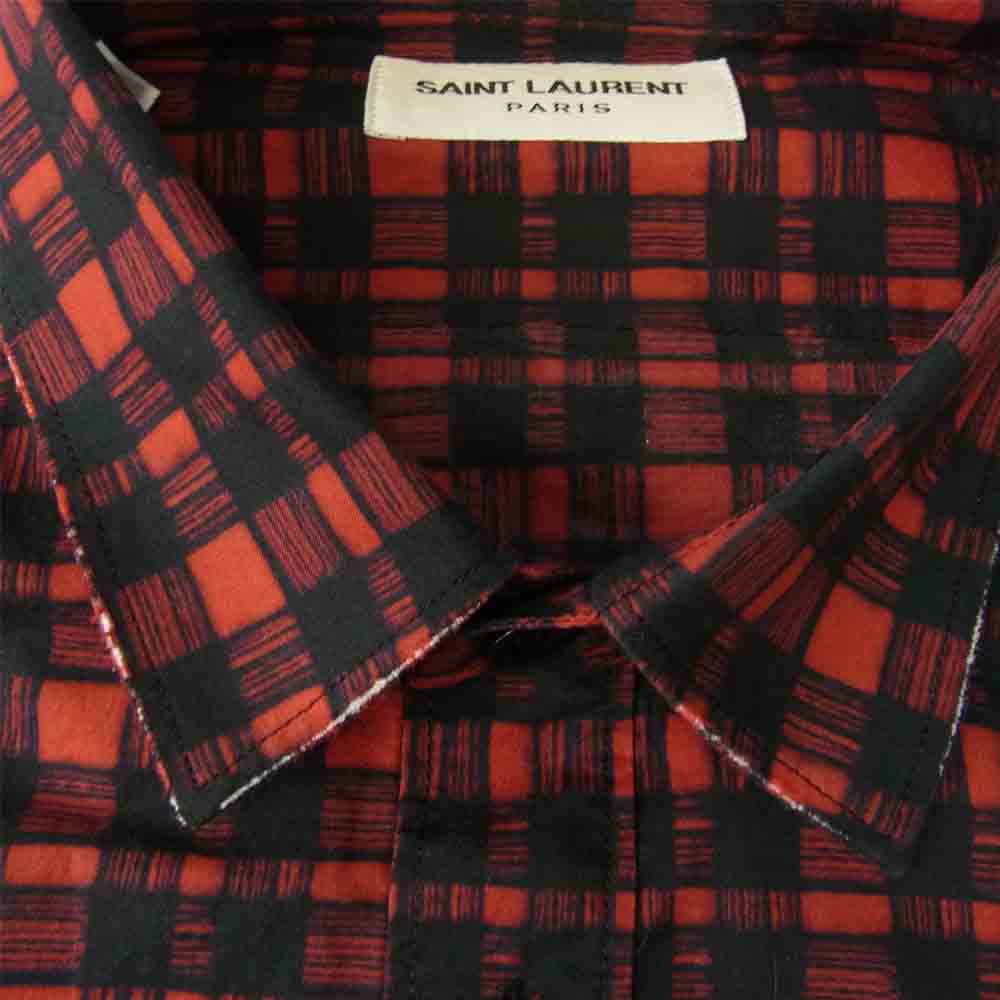 SAINT LAURENT サンローラン 17SS 469667 Y349Q チェック ポケット 長袖 シャツ ブラック系 レッド系 38/15【中古】