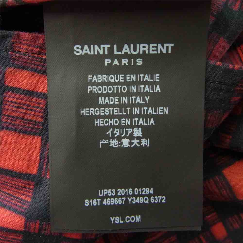 SAINT LAURENT サンローラン 17SS 469667 Y349Q チェック ポケット 長袖 シャツ ブラック系 レッド系 38/15【中古】