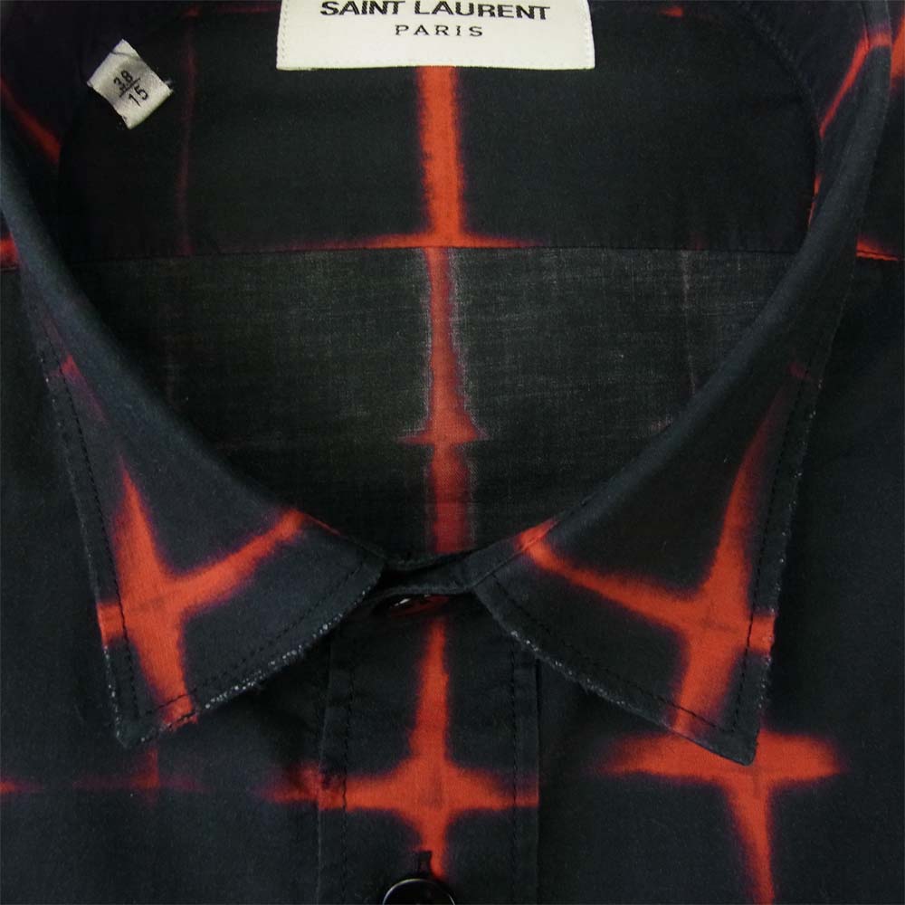 SAINT LAURENT サンローラン 17SS 469667 Y364Q チェック ポケット 長袖 シャツ ブラック系 38/15【中古】
