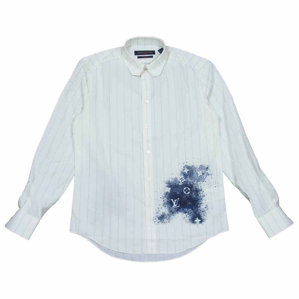 LOUIS VUITTON ルイ・ヴィトン 1A5VRX 国内正規品 20SS モノグラム スプレー パターン ストライプ DNA シャツ ホワイト系 XS【中古】