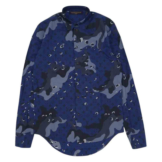 LOUIS VUITTON ルイ・ヴィトン 国内正規品 20SS カモ DNA 長袖 シャツ ネイビー系 XS【中古】