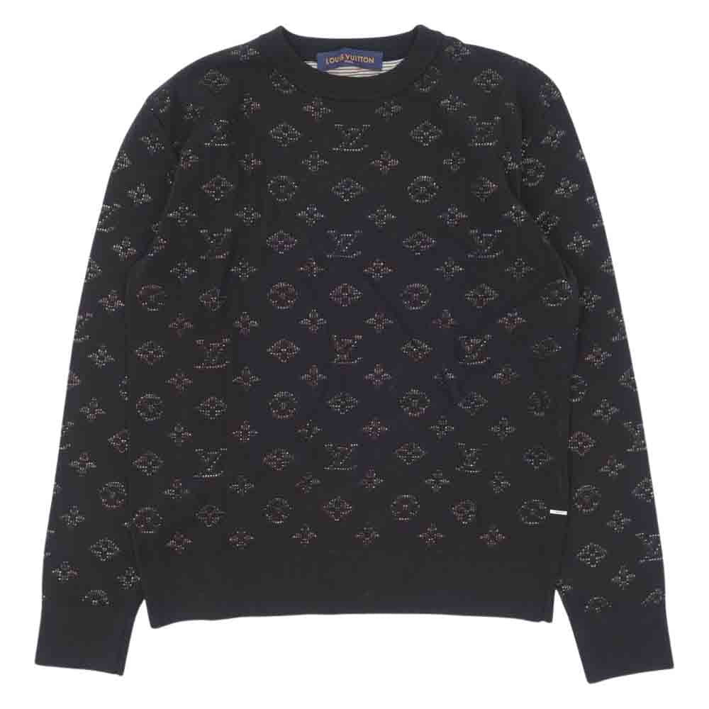 LOUIS VUITTON ルイ・ヴィトン 国内正規品 レインボー ドロップ ニードル モノグラム クルーネック ニット セーター ブラック系 S【中古】