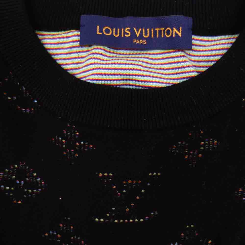 LOUIS VUITTON ルイ・ヴィトン 国内正規品 レインボー ドロップ ニードル モノグラム クルーネック ニット セーター ブラック系 S【中古】