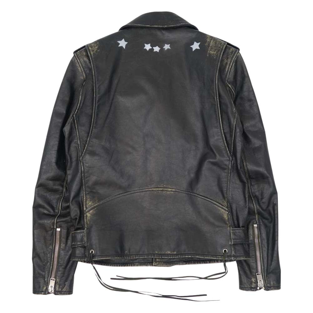 SAINT LAURENT サンローラン 455923 Y5QD1 L17 ヴィンテージ加工 カーフレザー ダブル ライダース モーターサイクル ジャケット ブラック系 50【中古】
