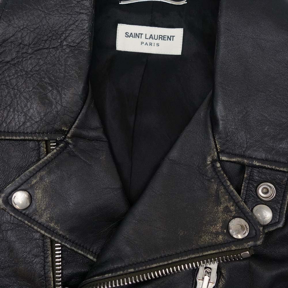 SAINT LAURENT サンローラン 455923 Y5QD1 L17 ヴィンテージ加工 カーフレザー ダブル ライダース モーターサイクル ジャケット ブラック系 50【中古】