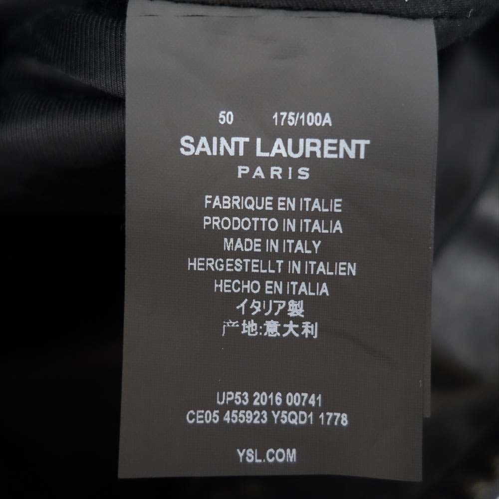 SAINT LAURENT サンローラン 455923 Y5QD1 L17 ヴィンテージ加工 カーフレザー ダブル ライダース モーターサイクル ジャケット ブラック系 50【中古】